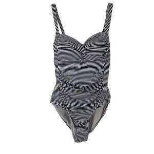 Nip Tuck Swimsuit Size 4 One Piece Slimming Navy Blue White Striped Ruched Sides